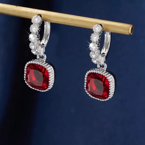 Cubic Zirconia Decor Ruby Drop Earrings - Picture 2 of 3
